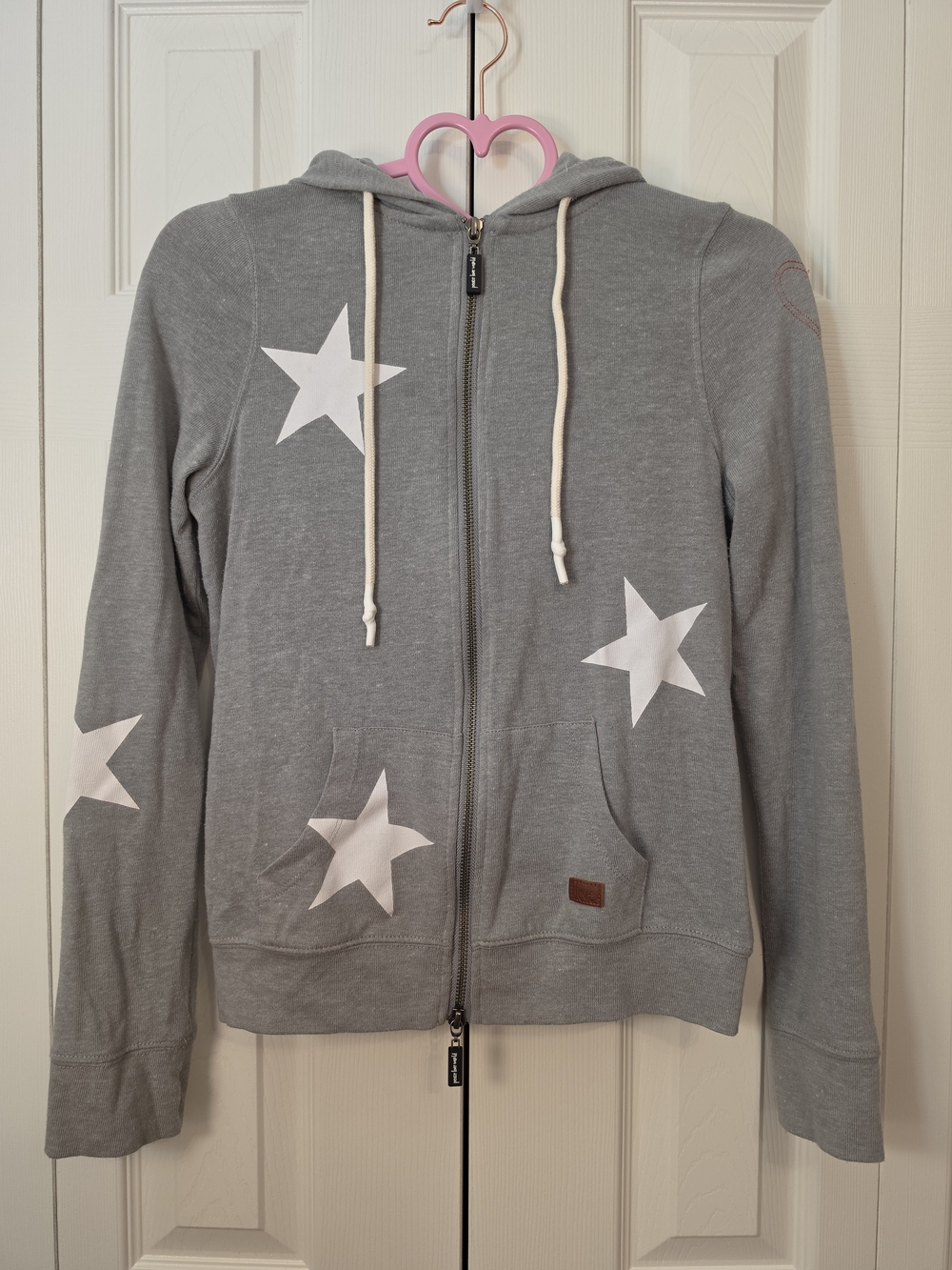 Peace Love World Gray Star Print Be The Light Zip Up Hoodie Size Small Like New